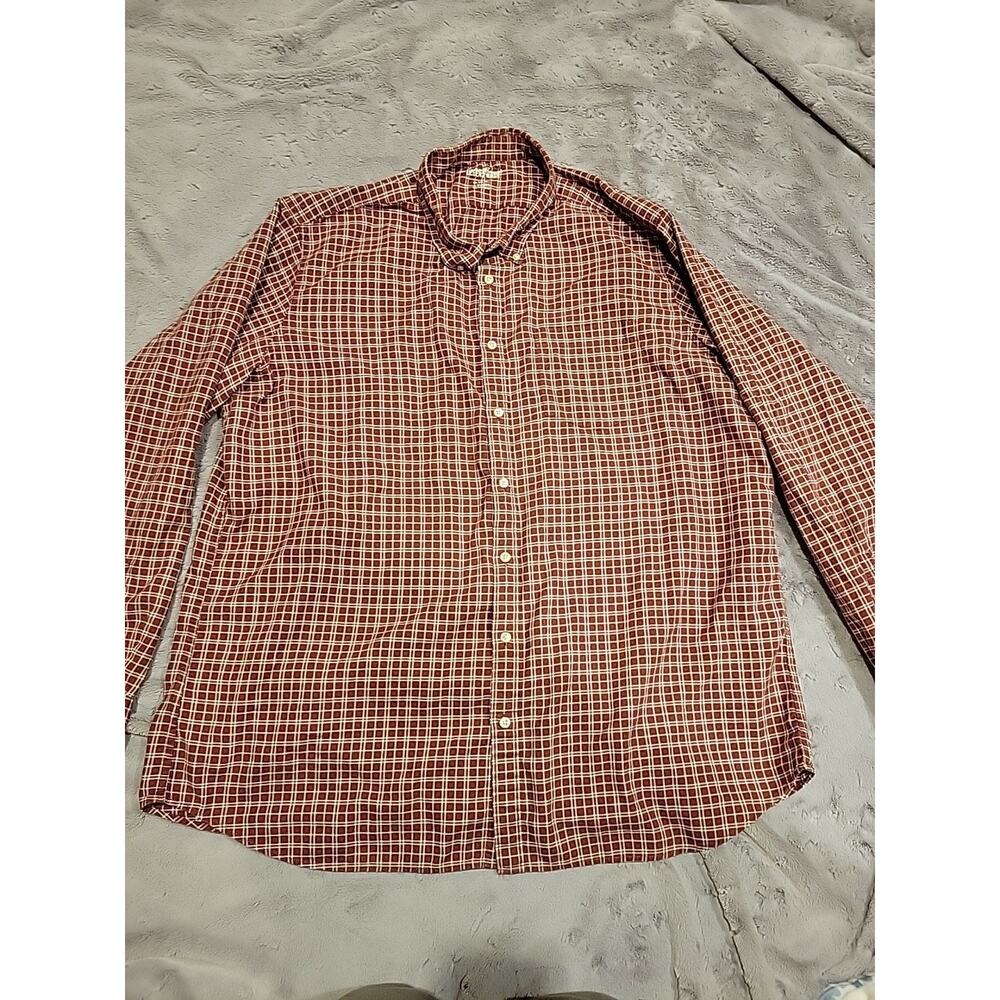 Eddie Bauer Men's Long Sleeve Cotton Size XXXL Tall Brown Plaid Botton Up Shirt